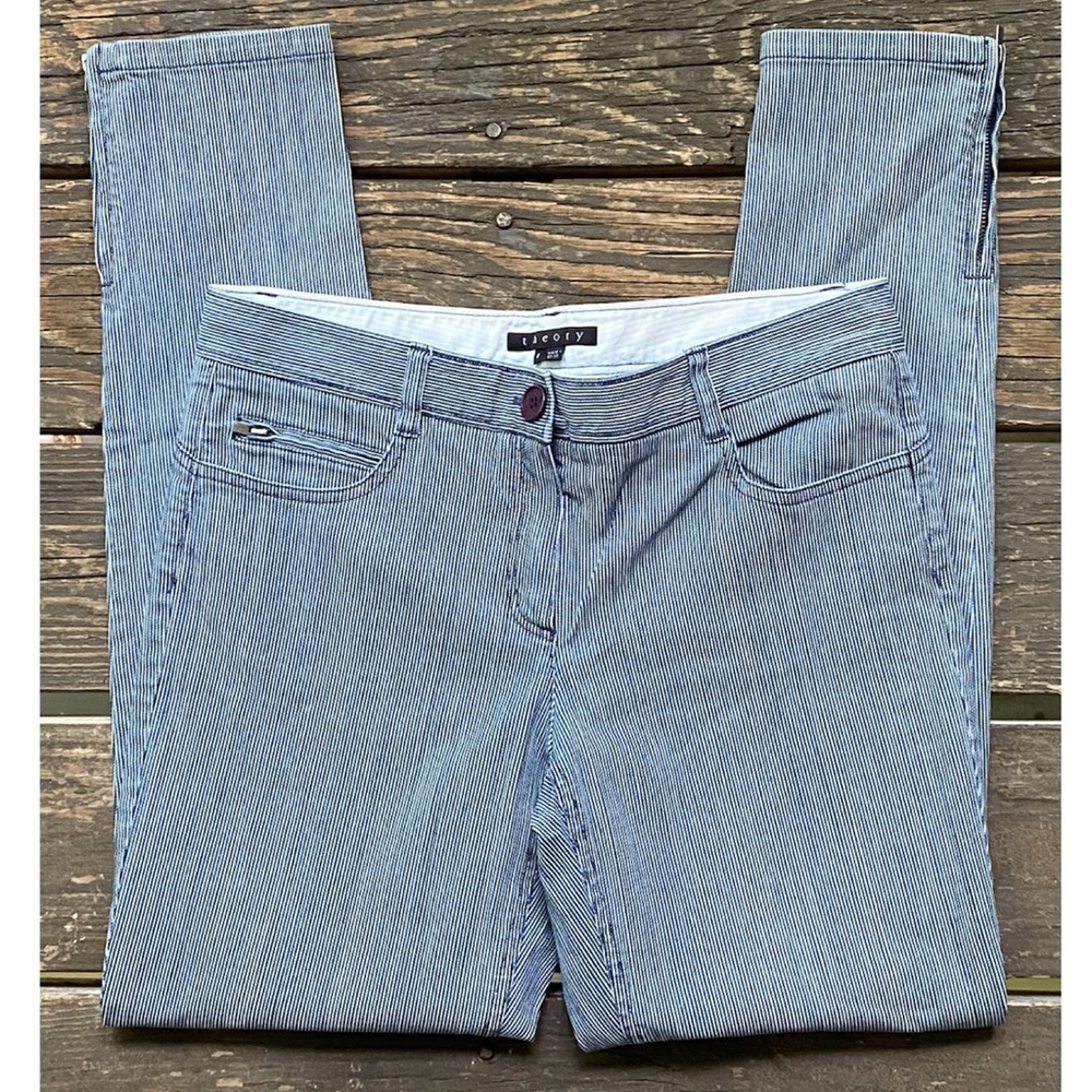 Theory Pin Stripe Blue White Skinny Jeans Sz 8